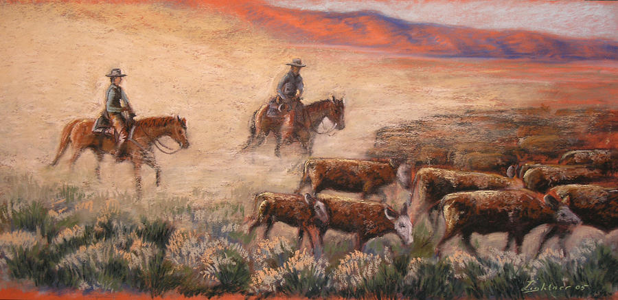 900x437 Cattle Drive Drawing By Barbara Lightner - Cattle Drive Painting