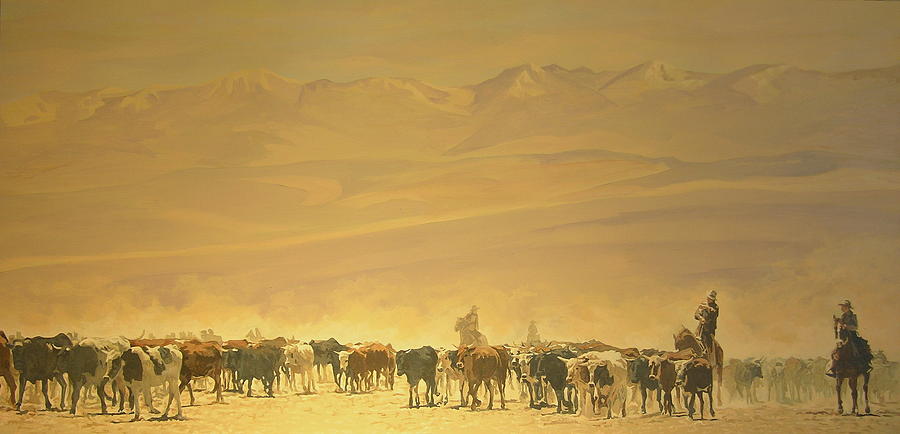 900x434 Cattle Drive Painting By Tim Joyner - Cattle Drive Painting
