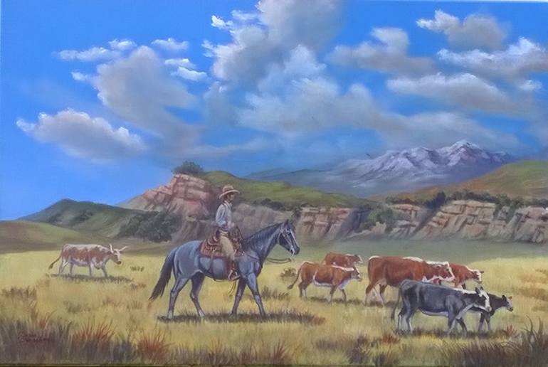 770x516 Saatchi Art Cattle Drive Painting By Susan Barackman - Cattle Drive Painting