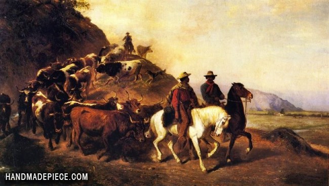 650x367 William Hahn Mexican Cattle Drive In Southern California - Cattle Drive Painting
