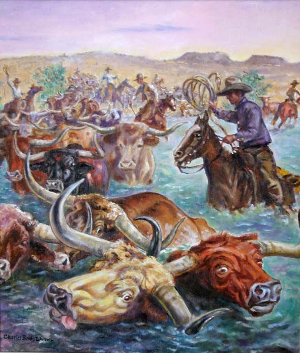 590x693 Chisim Trail Cattle Drive Art Prints - Cattle Drive Painting