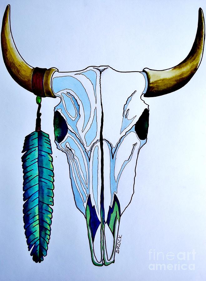 659x900 Indian Buffalo Painting By Kyle Brock - Cattle Skull Painting