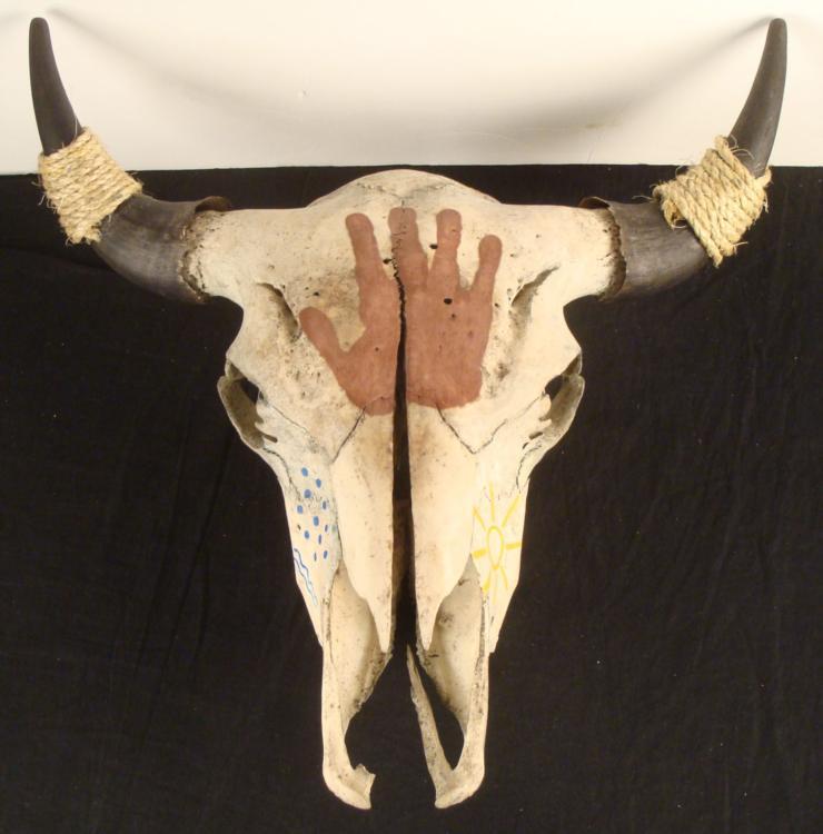 740x750 Native American Ceremonial Hand Painted Cow Skull - Cattle Skull Painting