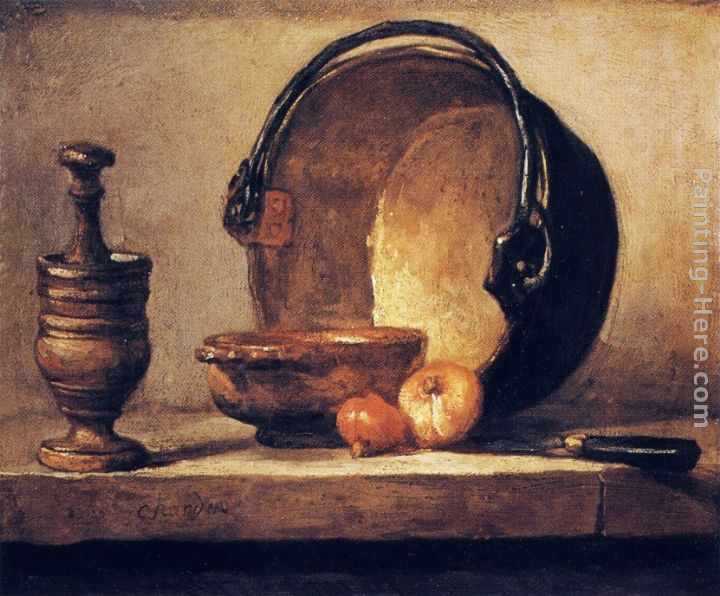720x596 Jean Baptiste Simeon Chardin Still Life With Pestle, Bowl, Copper - Cauldron Painting