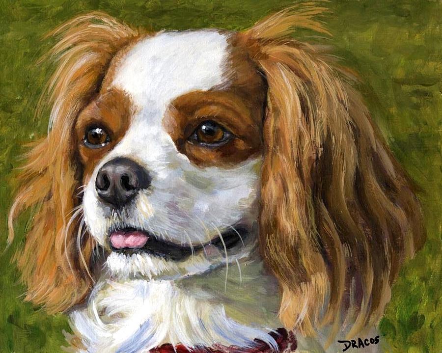 900x719 Cavalier King Charles Spaniel Blenheim On Green Painting By Dottie - Cavalier King Charles Painting