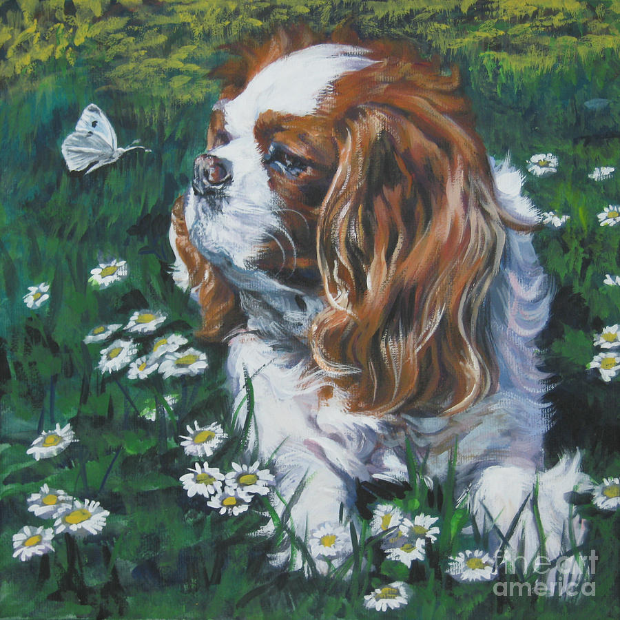 900x900 Cavalier King Charles Spaniel With Butterfly Painting By Lee Ann - Cavalier King Charles Spaniel Painting