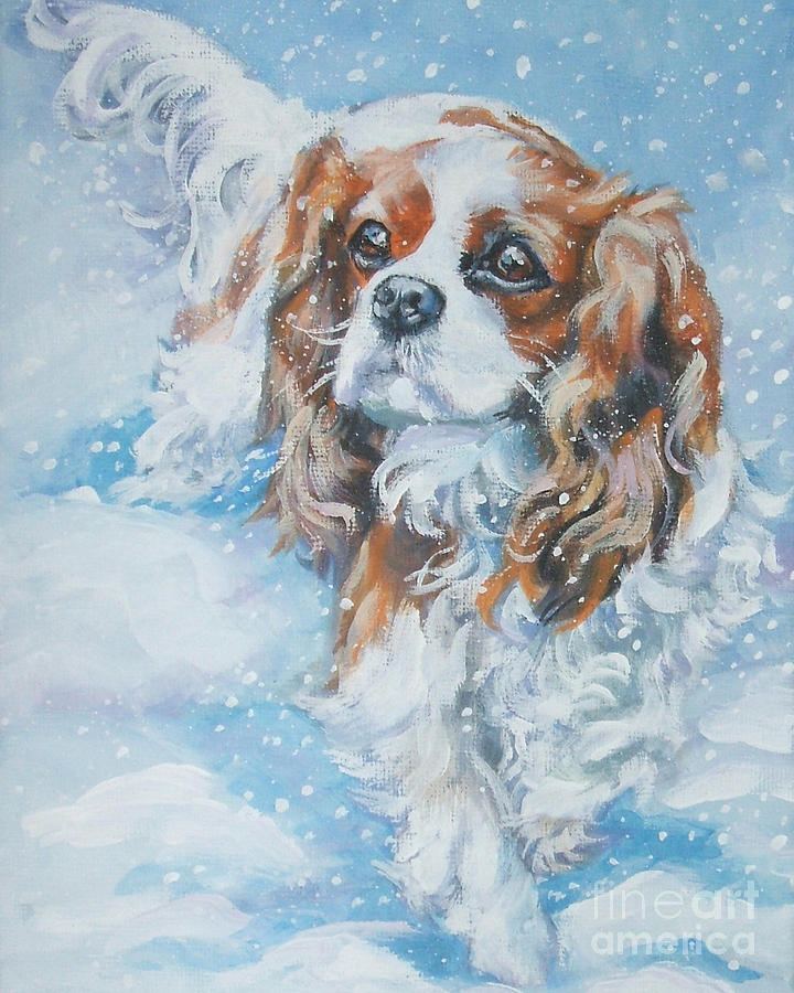 720x900 Cavalier King Charles Spaniel Blenheim In Snow Painting By Lee Ann - Cavalier King Charles Spaniel Painting
