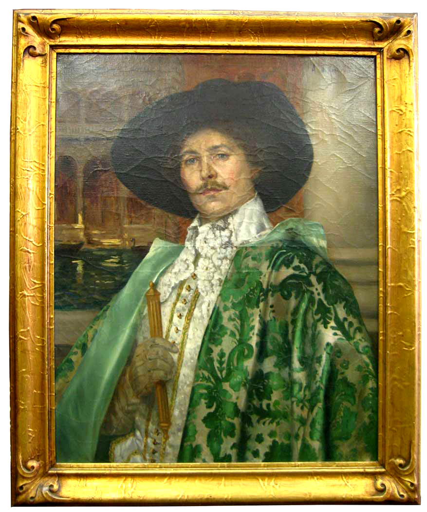 877x1052 Cavalier In A Green Cape' By A. J. Ambrossi Antique Shop Vancouver - Cavalier Painting