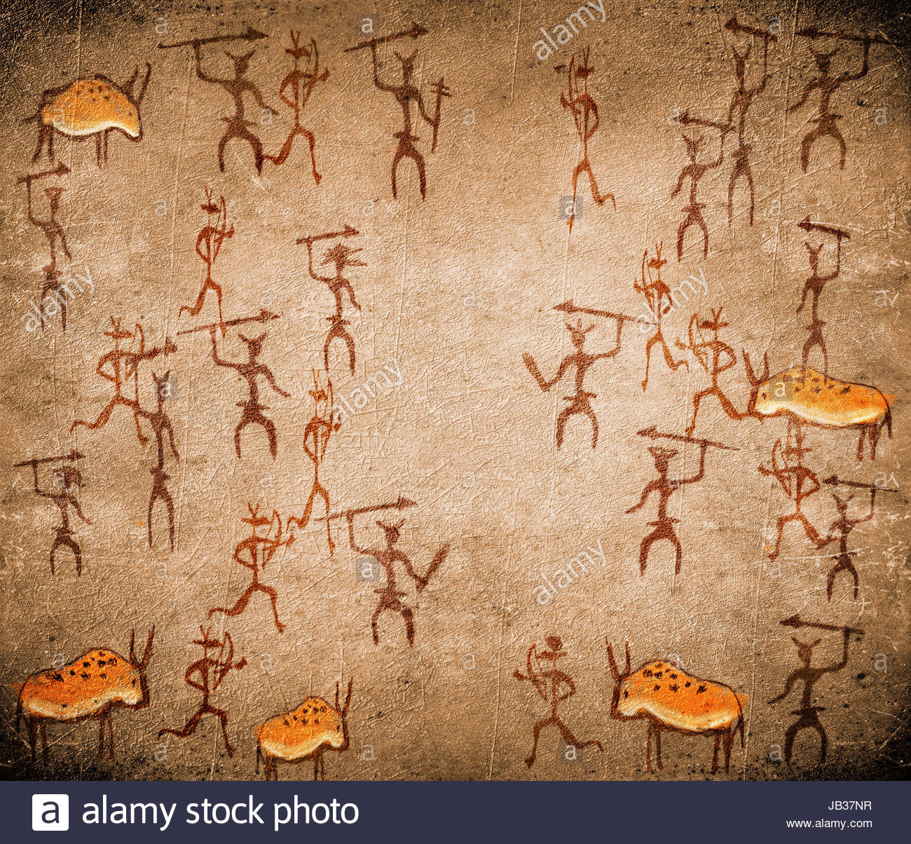 1300x1204 Prehistoric Cave Painting With War Scene Stock Photo 144516115 - Cave Painting