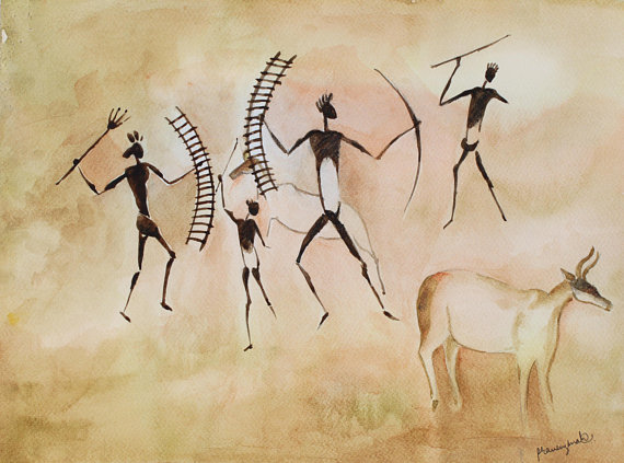 570x423 Cave Art Watercolor Painting Art Print, Bird Art Watercolour - Cave Painting Prints