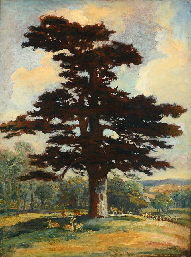 667x900 Herd Of Deer Resting Beneath The Shade Of A Cedar Tree Painting By - Cedar Tree Painting