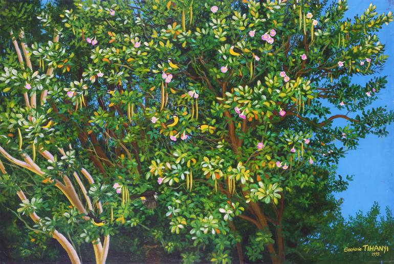 770x516 Saatchi Art Sugar Birds In The West Indian Cedar Tree Painting By - Cedar Tree Painting