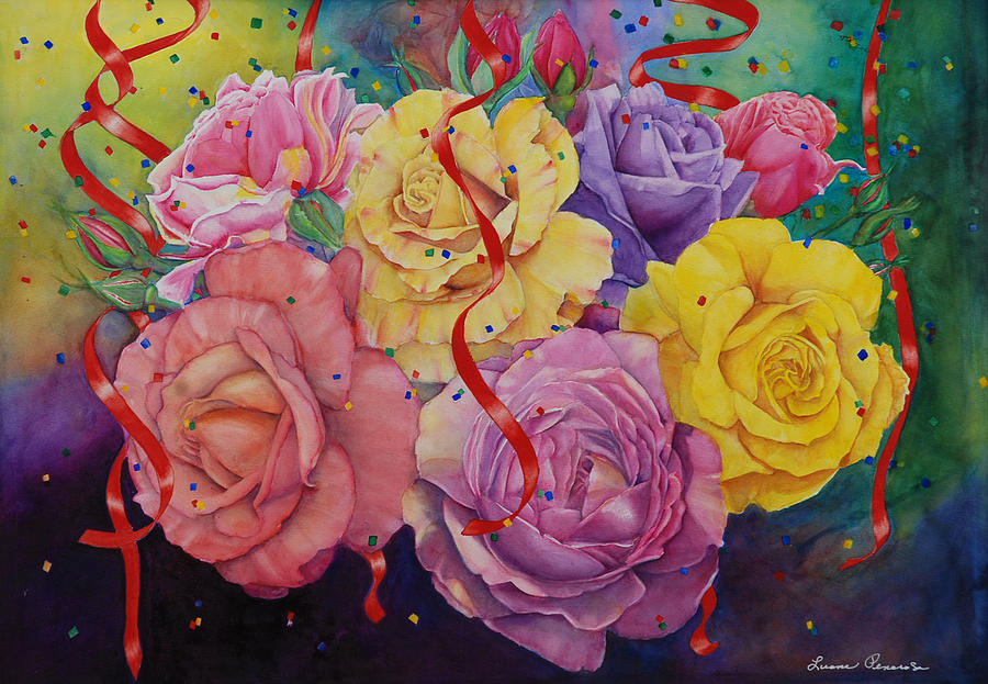 900x623 Celebration Of Roses Painting By Luane Penarosa - Celebration Painting