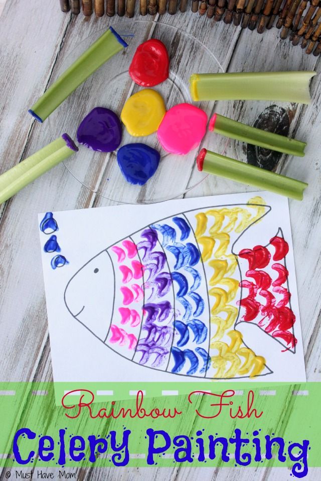 640x960 Rainbow Fish Celery Painting Super Fun Kids Activity Idea - Celery Painting
