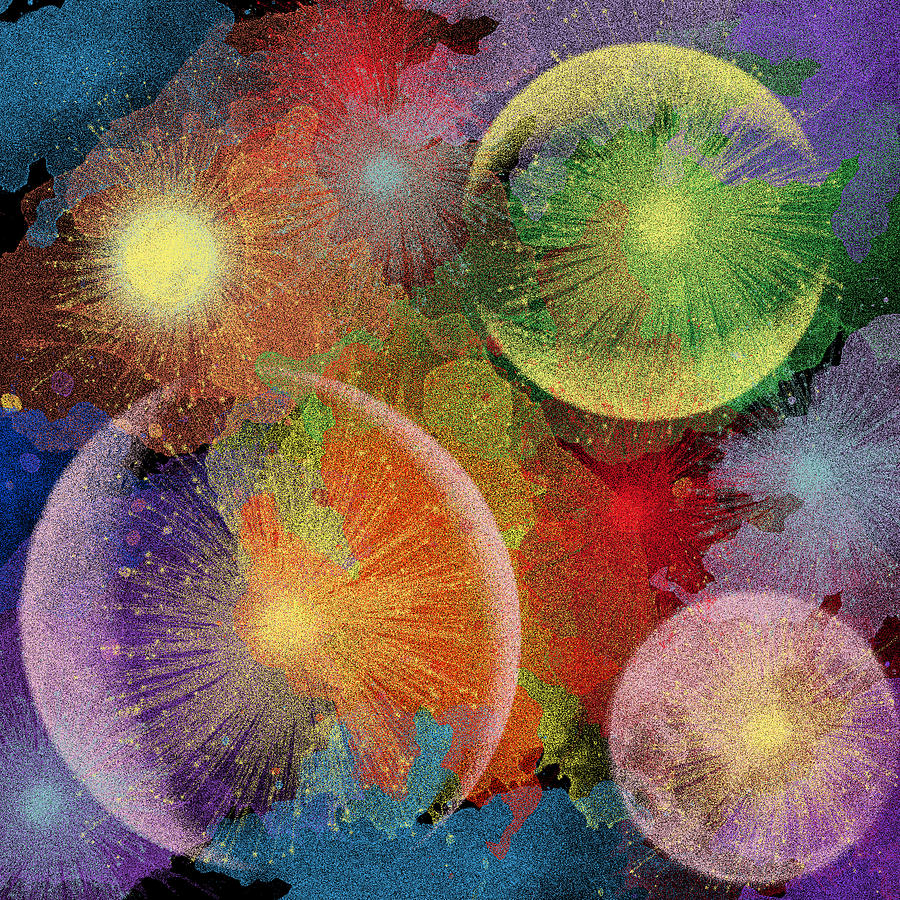 900x900 Celestial Fireworks Digital Art Painting By Georgeta Blanaru - Celestial Painting