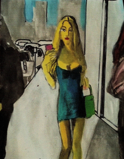 501x640 Harry Weisburd Artwork Woman With Pnk Cell Phone Original - Cell Phone Painting