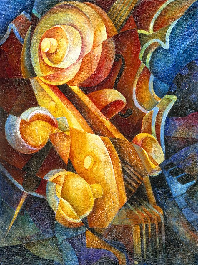 673x900 Fractured Cello Painting By Susanne Clark - Cello Painting