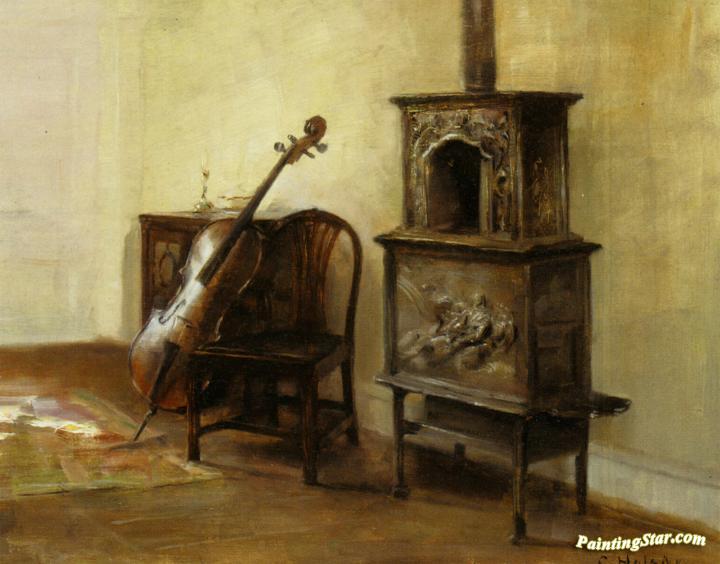 720x564 Interior With A Cello Artwork By Carl Vilhelm Holsoe Oil Painting - Cello Painting
