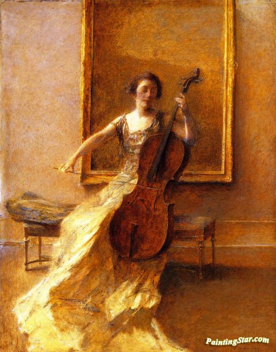 565x720 Lady With A Cello Artwork By Thomas Wilmer Dewing Oil Painting - Cello Painting