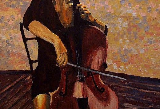 520x355 The Girl And Her Cello Painting By Mats Eriksson - Cello Painting