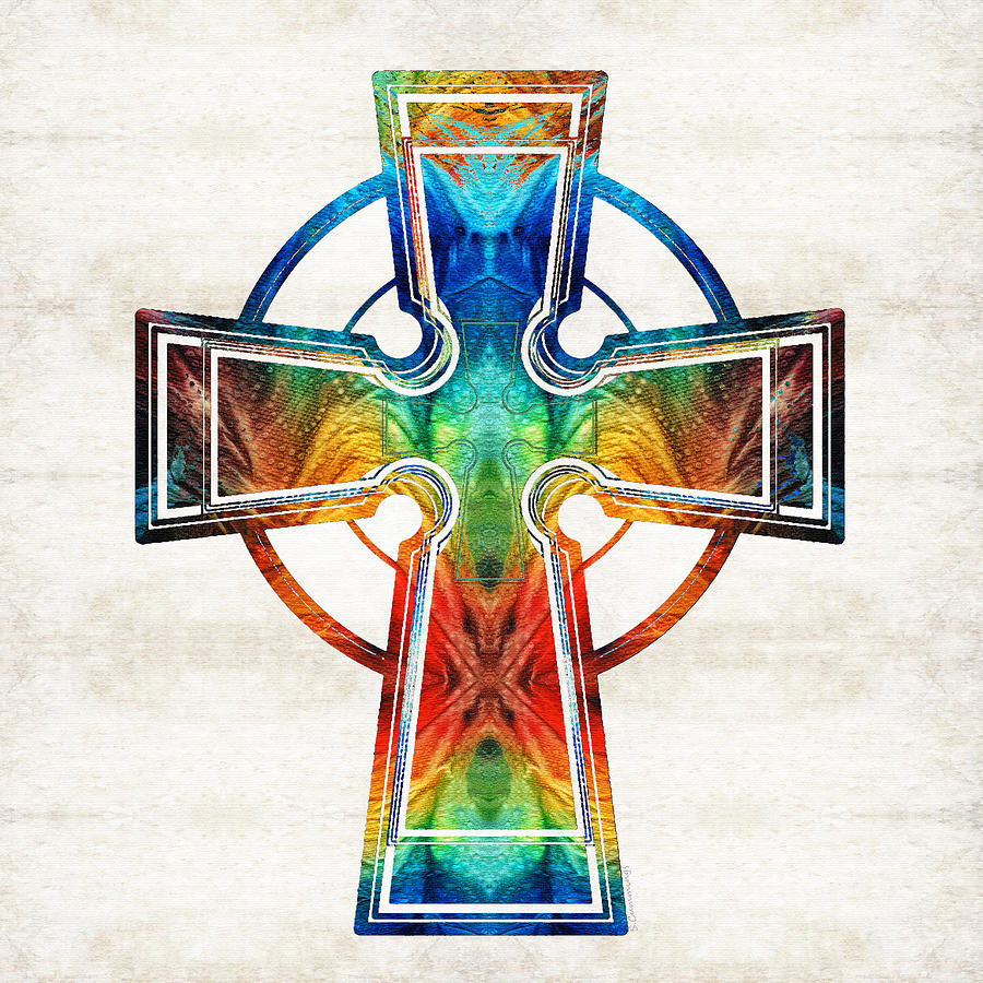 900x900 Colorful Celtic Cross By Sharon Cummings Painting By Sharon Cummings - Celtic Cross Painting