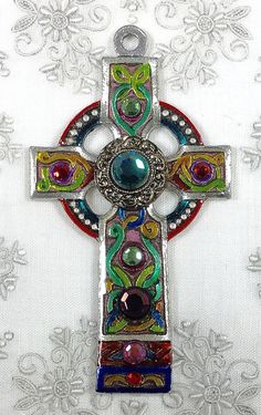 236x375 This Large, 3 Long, Antique Gold, Celtic Cross Was Hand Painted - Celtic Cross Painting