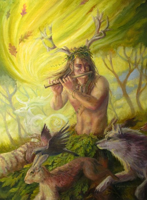 515x700 Cernunnos Nature God Aceo Original Art Celtic Pagan Painting - Celtic Painting