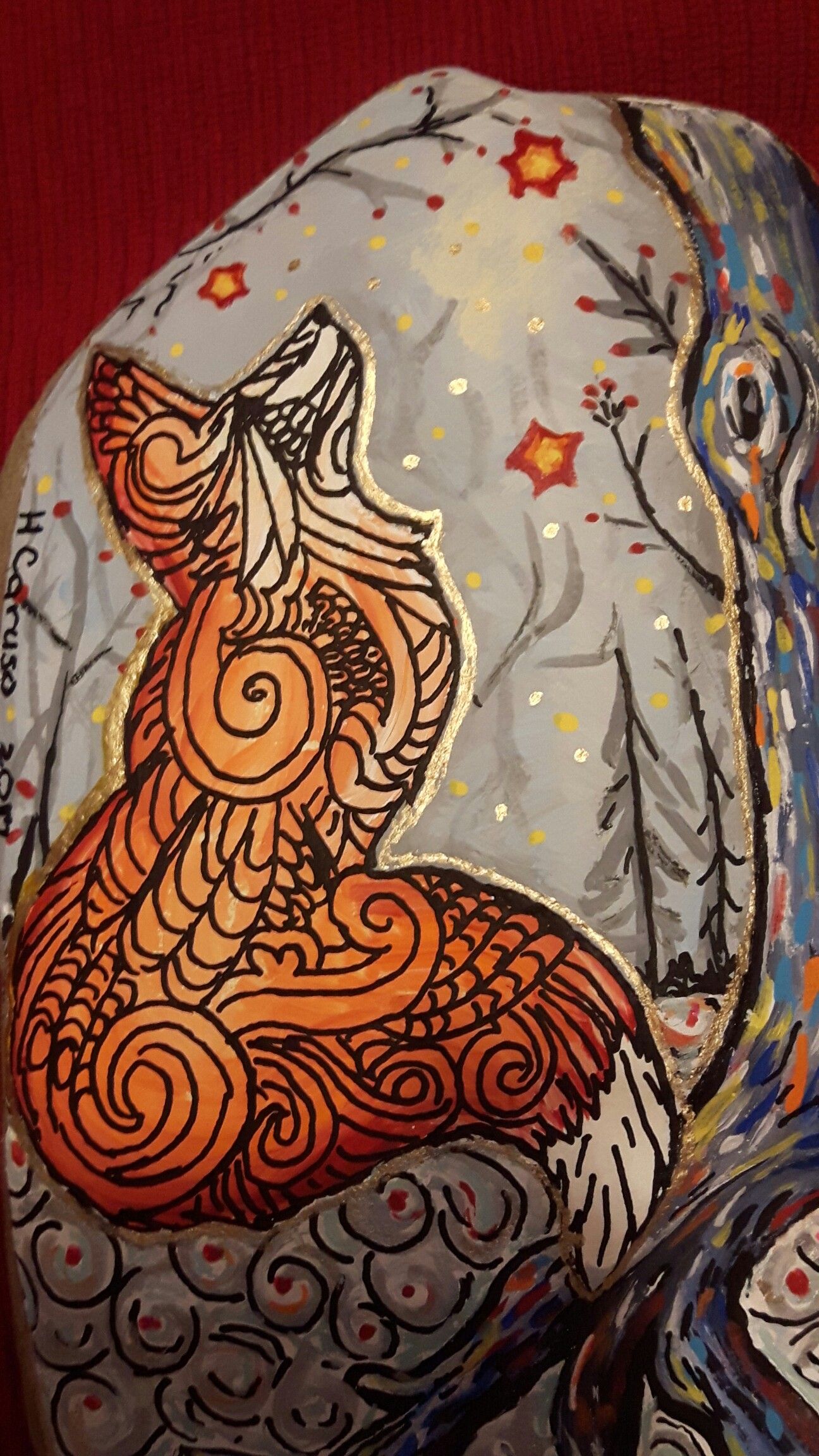 1296x2304 Close Up Of Celtic Fox Painted Rock. - Celtic Painting