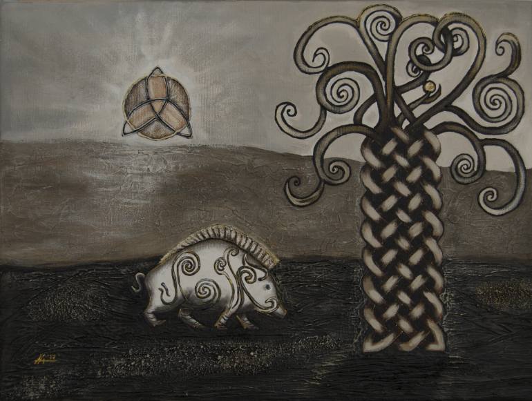 770x581 Saatchi Art Celtic Boar Painting By Alana Ailarova - Celtic Painting