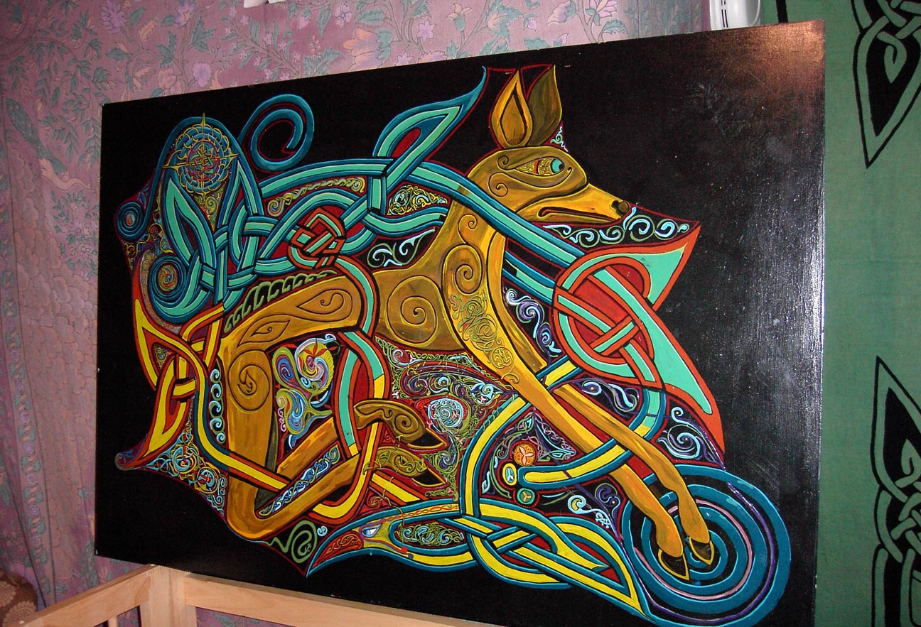 1296x883 The Deer, A Celtic Art Painting By Rick Mackay - Celtic Painting