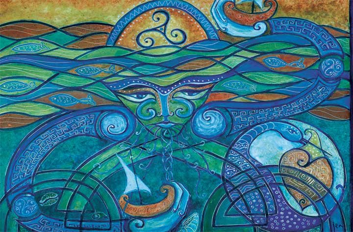 720x473 Manawyddan Of The Sea Wall Hanging Celtic Art By Welsh Artist Jen - Celtic Tree Of Life Painting