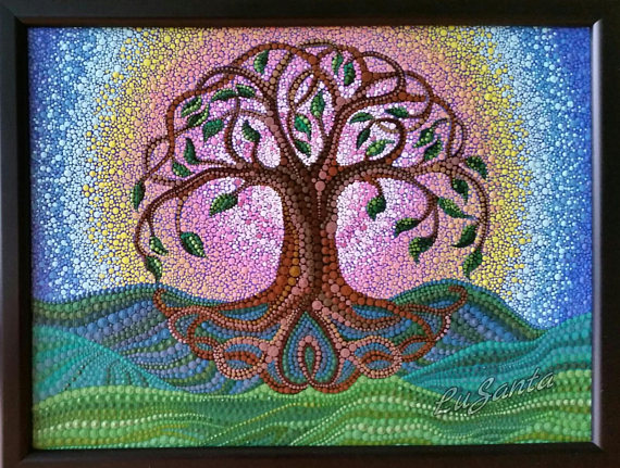 570x431 Original Celtic Symbol The Tree Of Life Dot Painting Hand - Celtic Tree Of Life Painting