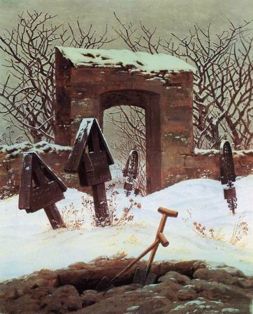 362x450 Cemetery In The Snow Painting, Acaspar David Friedrich Paintings - Cemetery Painting