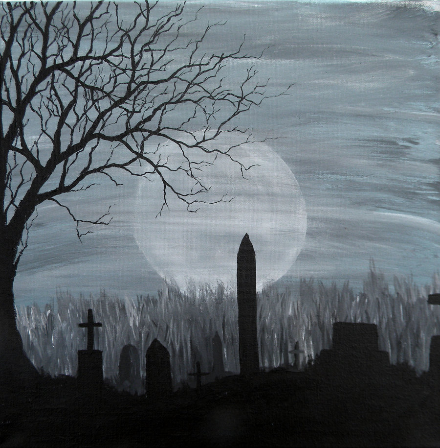 900x915 Haunted Cemetery By Blablover5 - Cemetery Painting