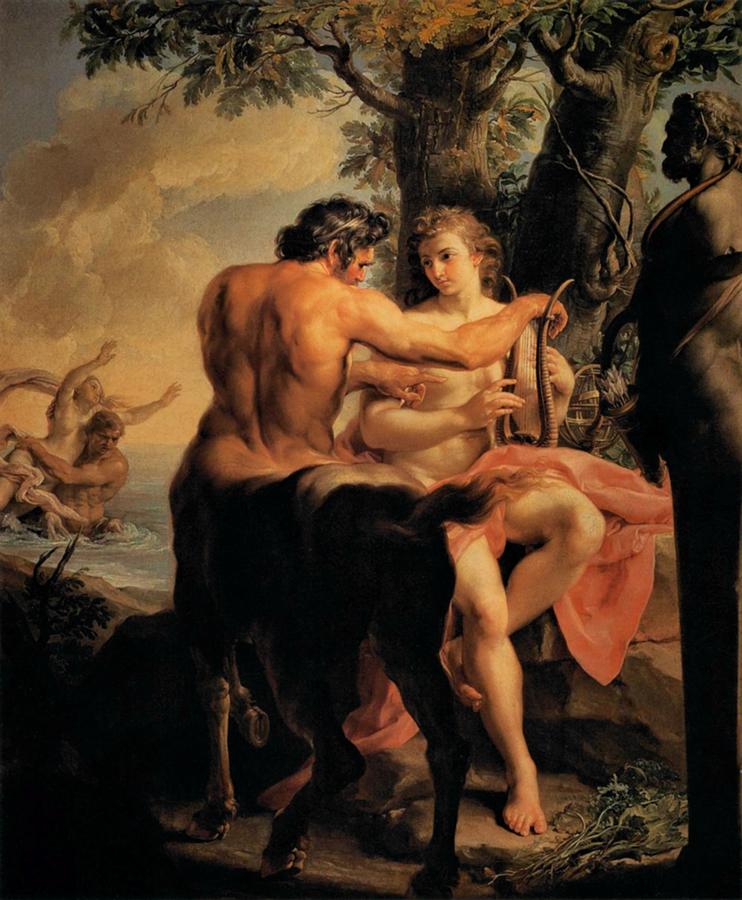 742x900 Achilles And The Centaur Chiron Painting By Pompeo Batoni - Centaur Painting