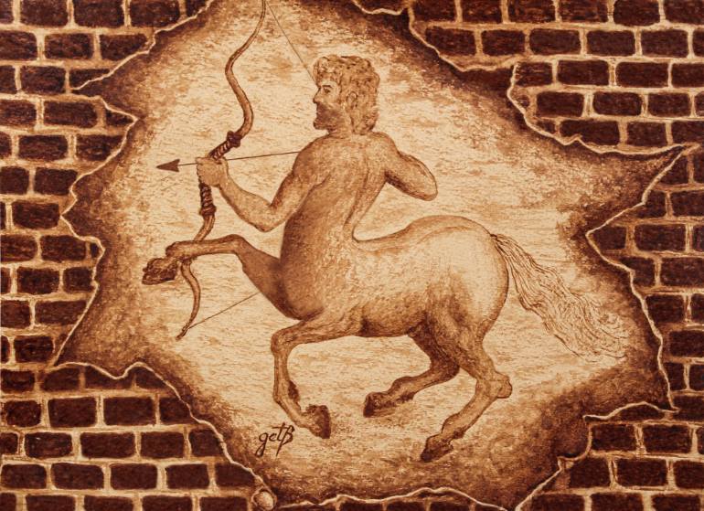 770x559 Saatchi Art Centaur Hunting Original Coffee Painting 24 X 32 Cm - Centaur Painting