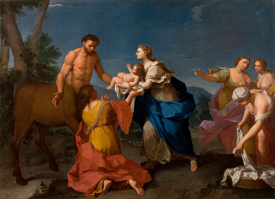 900x651 Achilles Assigned To The Centaur Chiron Painting By Girolamo Donnini - Centaur Painting