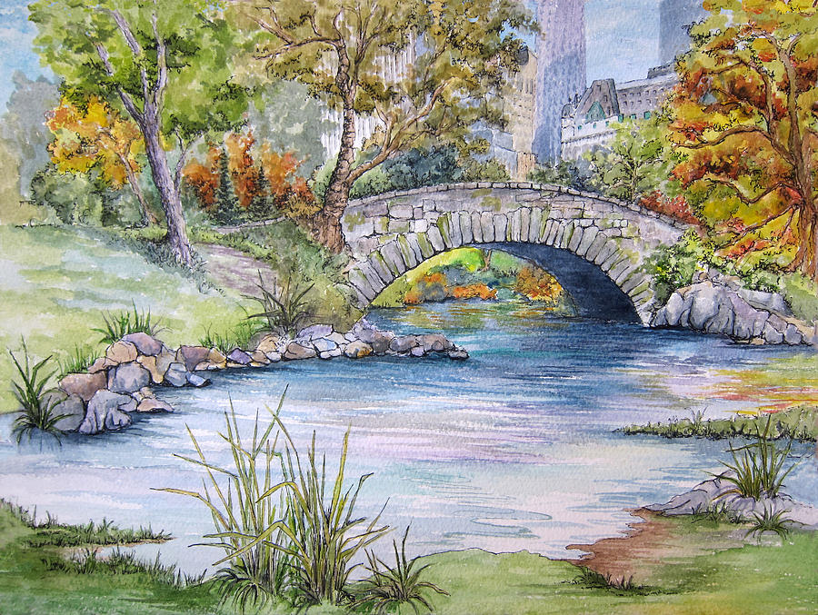 900x677 Central Park In New York Painting By Bonnie Sue Schwartz - Central Park Painting