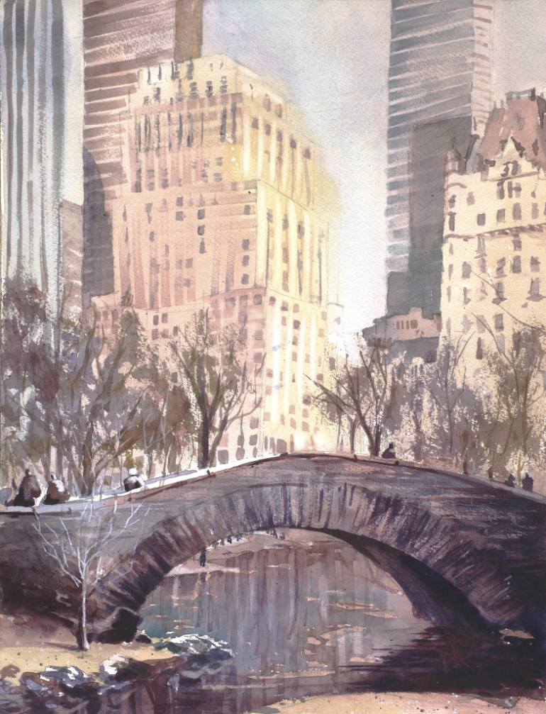 770x1007 Saatchi Art Watercolor Painting Of Skyscrapers Rising Above - Central Park Painting