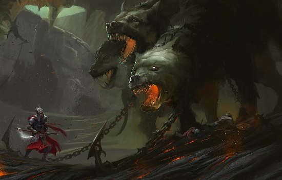 550x351 Cerberus Is Famous Three Headed Hell Dog That Guarded - Cerberus Painting