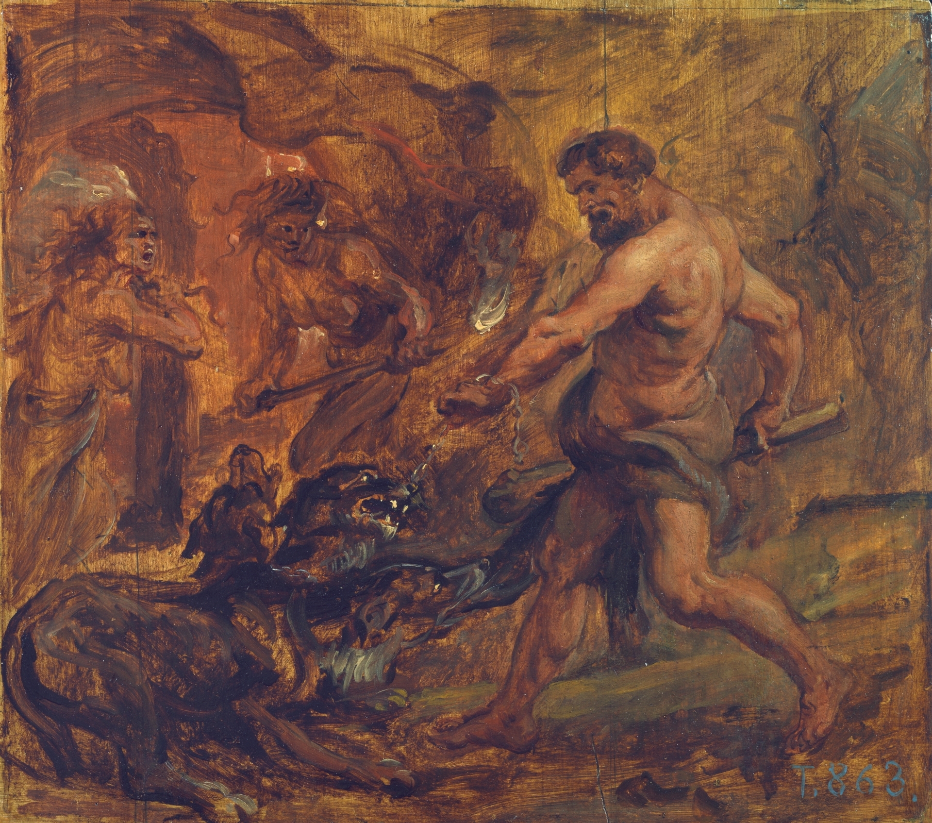 1920x1695 Hercules And Cerberus - Cerberus Painting
