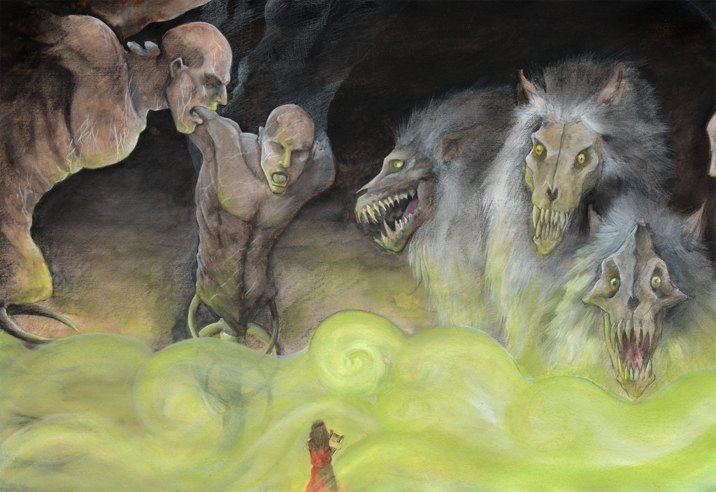 1024x704 Orpheus And Cerberus By Llewllaw - Cerberus Painting