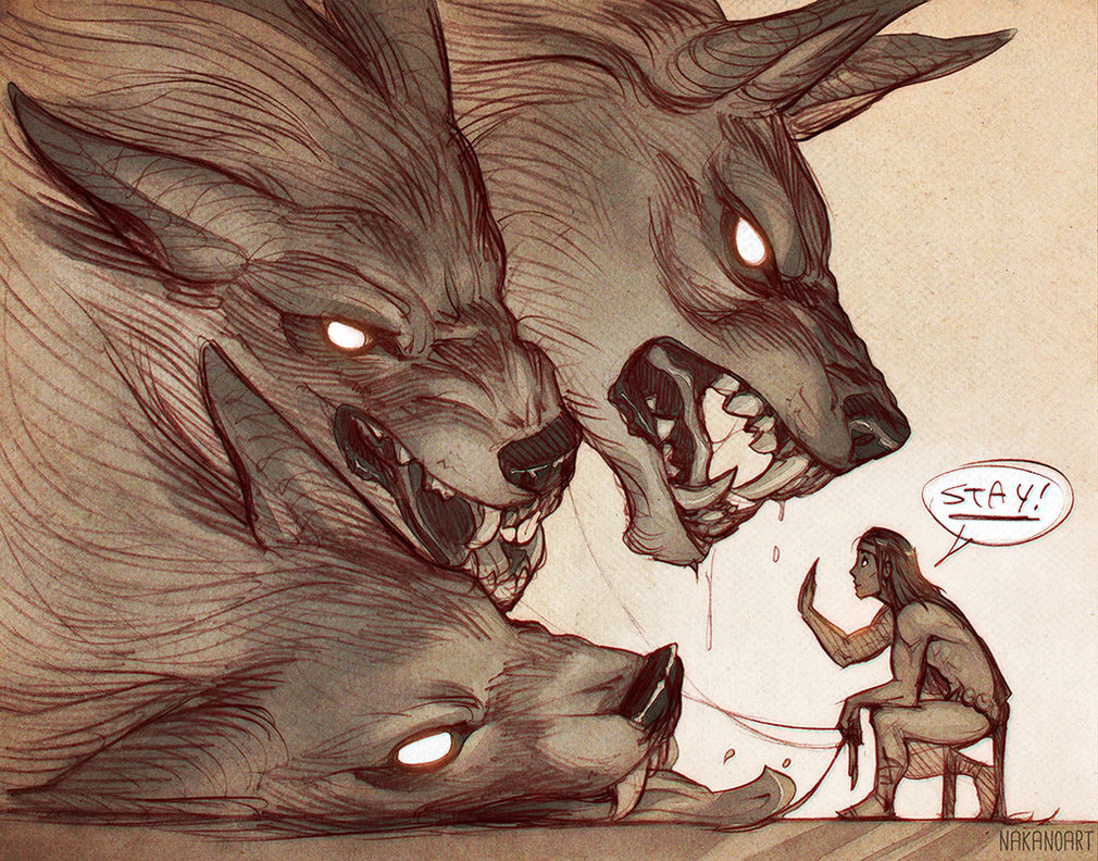 1010x792 Taking The Dog For A Walk By Nakanoart - Cerberus Painting