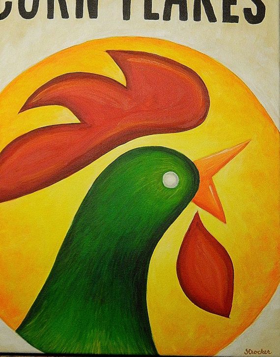 570x727 Corn Flakes Painting Vintage Cereal Box Art Corn - Cereal Painting