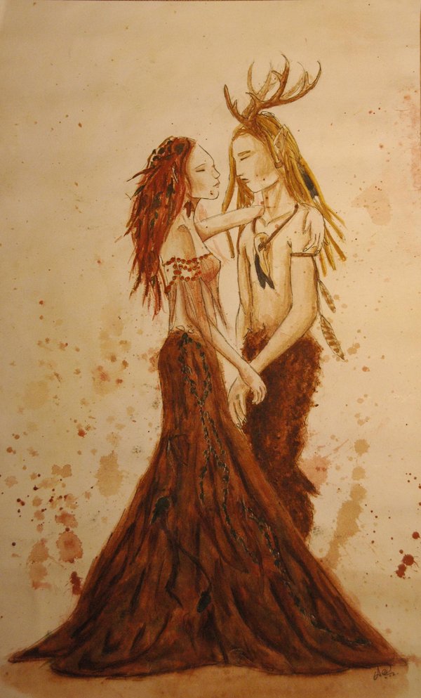 600x993 Cernunnos And Dana By Aela Gwenntelenn - Cernunnos Painting
