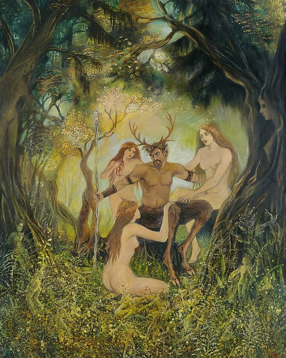 570x713 The Council Of Cernunnos 8x10 Fine Art Print Pagan Mythology - Cernunnos Painting