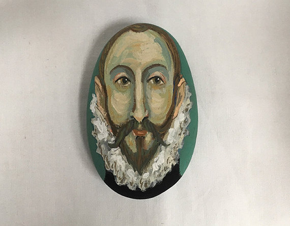 570x444 Painted Stone. Portrait Of Cervantes. - Cervantes Painting