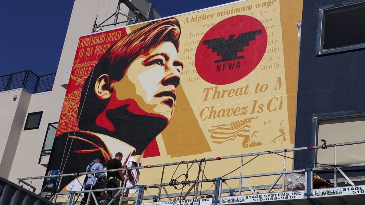 1280x720 Shepard Fairey Painting Workers' Rights Cesar Chavez Mural - Cesar Chavez Painting