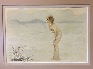 300x225 Vintage Watercolor Painting After Paul Emile Chabas September Morn - Chabas Painting