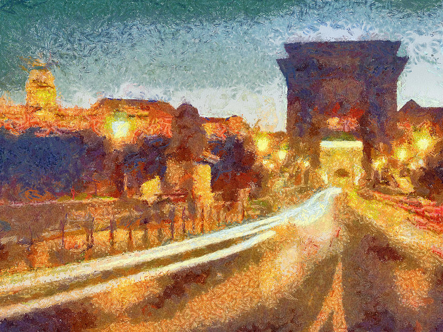 900x675 The Chain Bridge Painting By Odon Czintos - Chain Painting